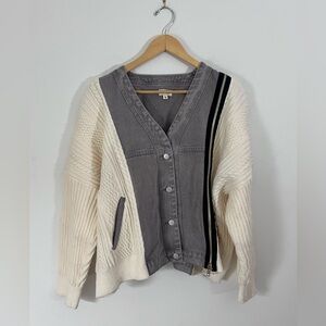 POL Patchwork Denim & Cable Knit Buttoned Cardigan Jacket | Size Small